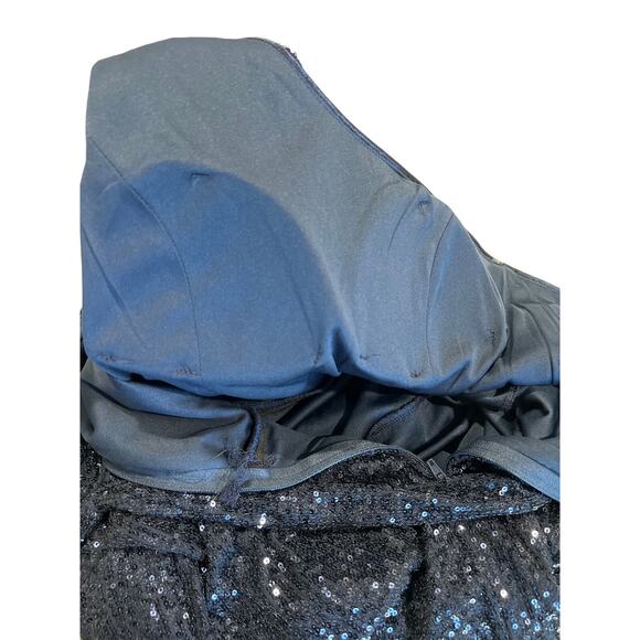 Trixxi Sequined One-Shoulder Tiered Navy Mini Dress Junior Size S Glam Dance - Picture 6 of 10